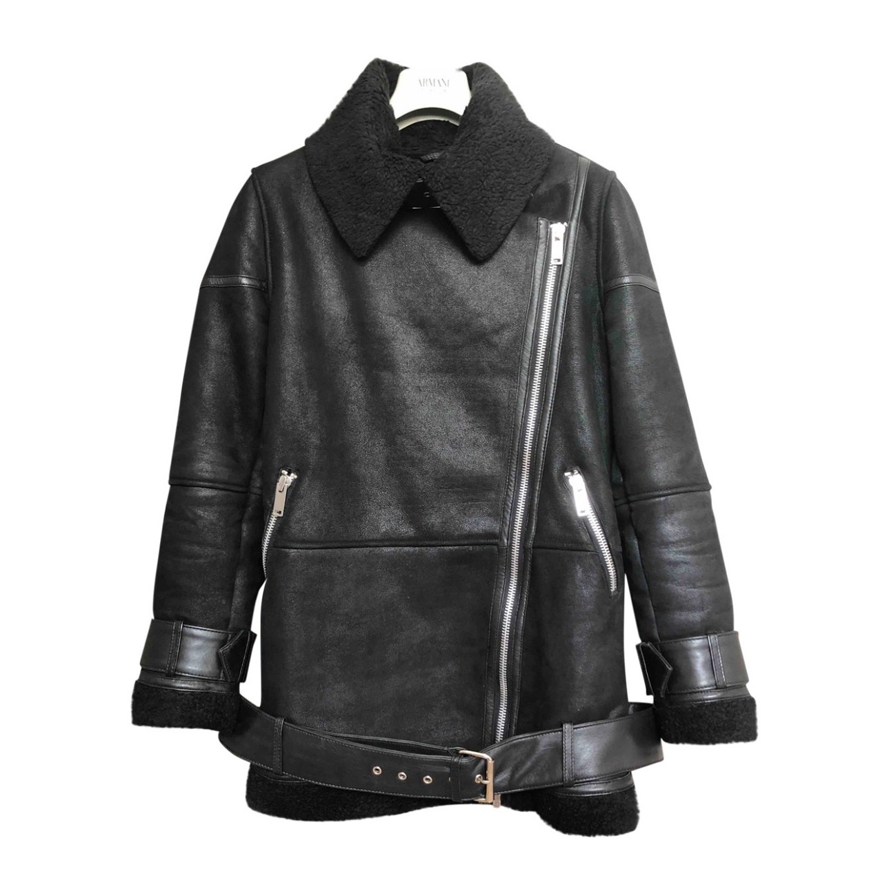 079 W118 By Walter Baker Shearling-Lined Leather Jacket Black Size S